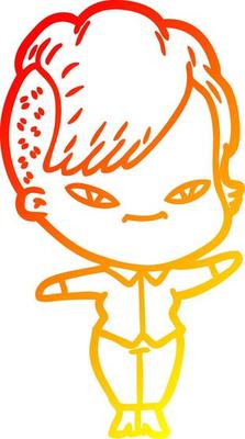 warm gradient line drawing cute cartoon girl with hipster haircut