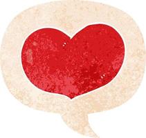 cartoon love heart and speech bubble in retro textured style vector