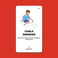 Boy Chalk Drawing On Kindergarten Asphalt Vector