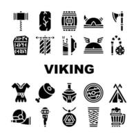Viking Ancient Culture Collection Icons Set Vector