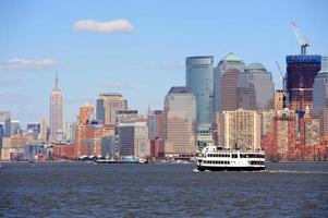 New York City Manhattan skyscrapers and boat photo