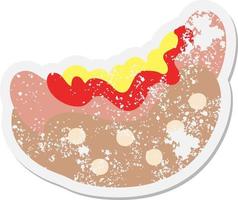 hotdog with ketchup and mustard grunge sticker vector