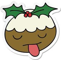 sticker of a quirky hand drawn cartoon christmas pudding vector