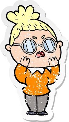 distressed sticker of a cartoon annoyed woman