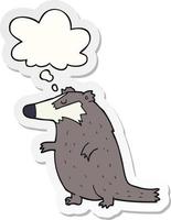 cartoon badger and thought bubble as a printed sticker vector