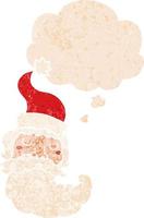 cartoon santa face and thought bubble in retro textured style vector