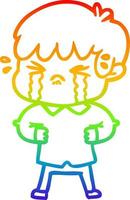 rainbow gradient line drawing crying boy cartoon vector