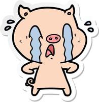 sticker of a crying pig cartoon vector