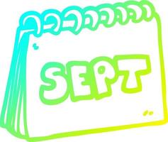 cold gradient line drawing cartoon calendar showing month of september vector