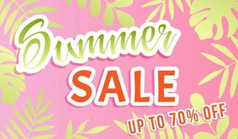 Summer Sale Banner. Palm tree leaves on pink background. vector