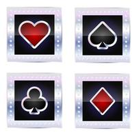 Card suits icon set for casino with silver border and stars vector