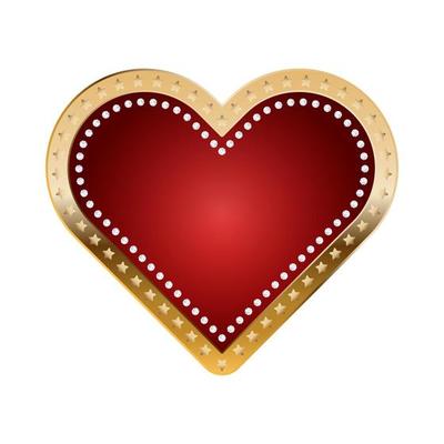 Hearts card suit icon for casino with gold border, stars and diamonds frame