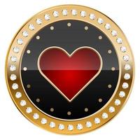 Golden casino chip with card suit Hearts. vector