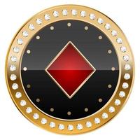 Golden casino chip with card suit Diamonds vector