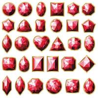 Red gemstones. Big set of red crystals.