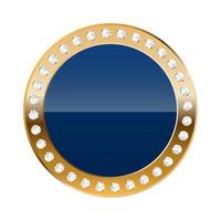 Blue round border with golden frame and diamonds vector