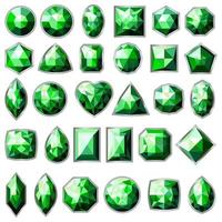 Big set of different types of green gemstones vector