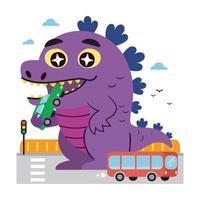 Giant Dino and Wrecking Car vector