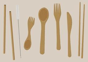 Wooden Cutlery Vector Set