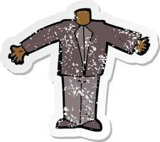 retro distressed sticker of a cartoon body in suit