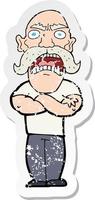 retro distressed sticker of a cartoon angry man vector