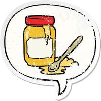cartoon jar of honey and speech bubble distressed sticker