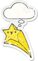 cartoon shooting star and thought bubble as a distressed worn sticker vector