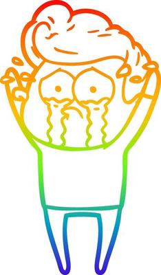 rainbow gradient line drawing cartoon crying man