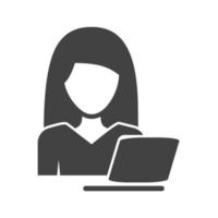 Woman Using Laptop Glyph Black Icon vector