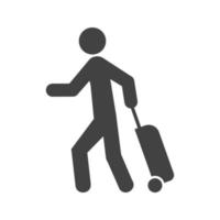 caminar con equipaje glifo icono negro vector