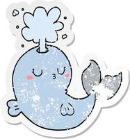 distressed sticker of a cartoon whale spouting water vector