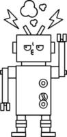 line drawing cartoon malfunctioning robot vector