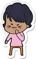 sticker of a cartoon frustrated woman vector