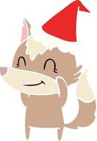 amigable ilustración de color plano de un lobo con sombrero de santa vector