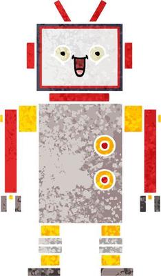 retro illustration style cartoon happy robot