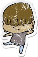 distressed sticker of a cartoon boy with untidy hair vector