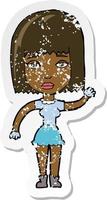 retro distressed sticker of a cartoon waving woman vector