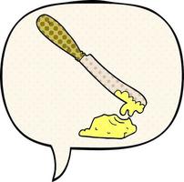 cartoon knife spreading butter and speech bubble in comic book style vector