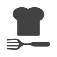 sombrero de chef y tenedor glifo icono negro vector