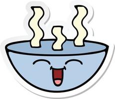 sticker of a cute cartoon bowl of hot soup vector