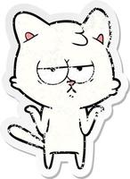 distressed sticker of a bored cartoon cat vector