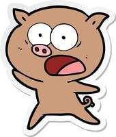 sticker of a cartoon pig shouting vector
