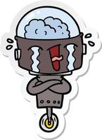 sticker of a cartoon crying robot vector