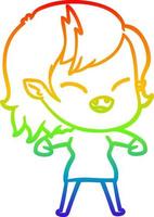 rainbow gradient line drawing cartoon laughing vampire girl vector