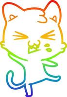 rainbow gradient line drawing cartoon cat hissing vector