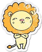 distressed sticker of a cartoon lion vector