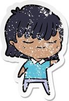 distressed sticker of a cartoon woman vector