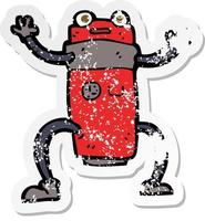 retro distressed sticker of a cartoon robot vector