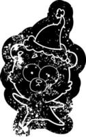 anxious bear cartoon distressed icon of a wearing santa hat vector