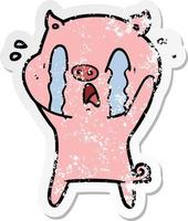 distressed sticker of a crying pig cartoon vector